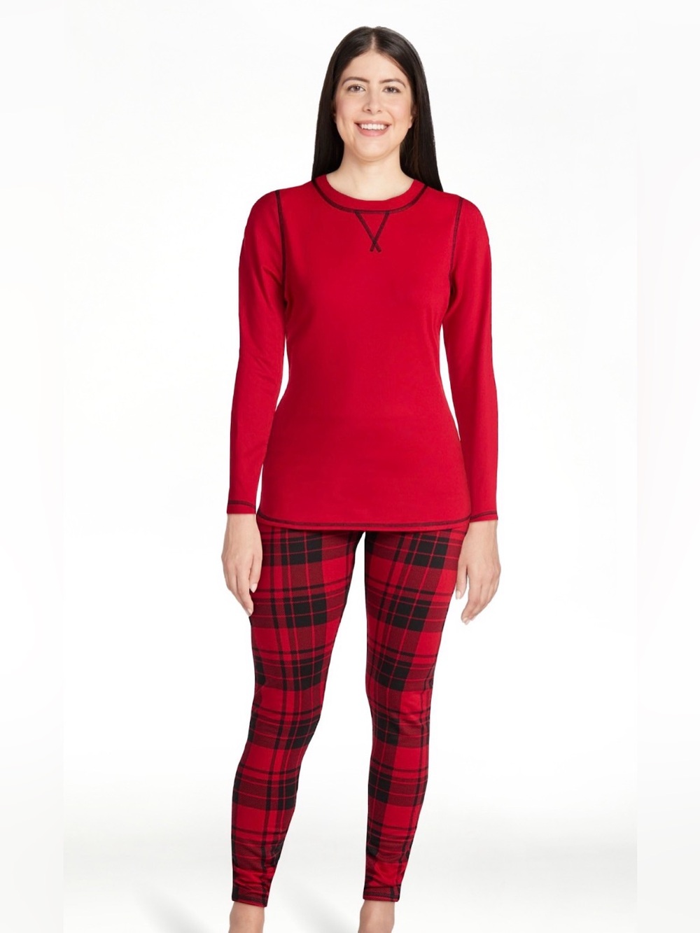 ClimateRight by Cuddl Duds Top & Leggings 2-Piece Set red & black plaid size XXL